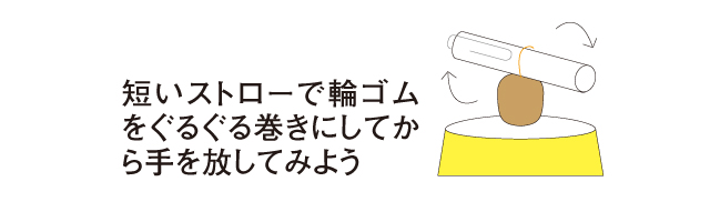 短いストローで輪ゴムをぐるぐる巻きにしてから手を放してみよう